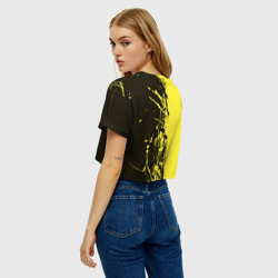 Топик (короткая футболка или блузка, не доходящая до середины живота) с принтом Pikachu Pika Pika для женщины, вид на модели сзади №2. Цвет основы: белый