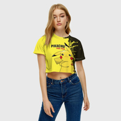 Топик (короткая футболка или блузка, не доходящая до середины живота) с принтом Pikachu Pika Pika для женщины, вид на модели спереди №2. Цвет основы: белый