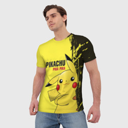 Футболка с принтом Pikachu Pika Pika для мужчины, вид на модели спереди №2. Цвет основы: белый