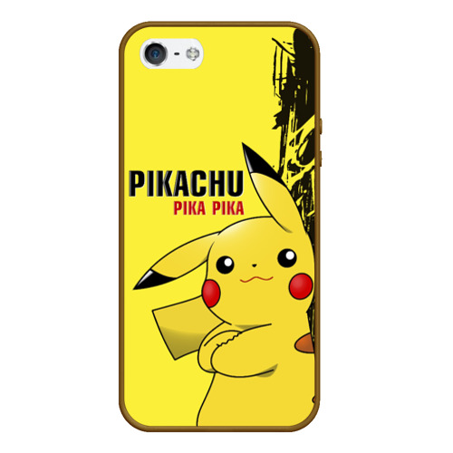 Чехол для iPhone 5/5S матовый Pikachu Pika Pika, цвет коричневый