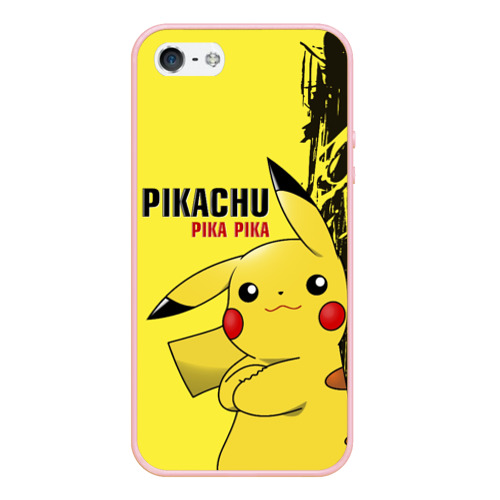 Чехол для iPhone 5/5S матовый Pikachu Pika Pika, цвет светло-розовый