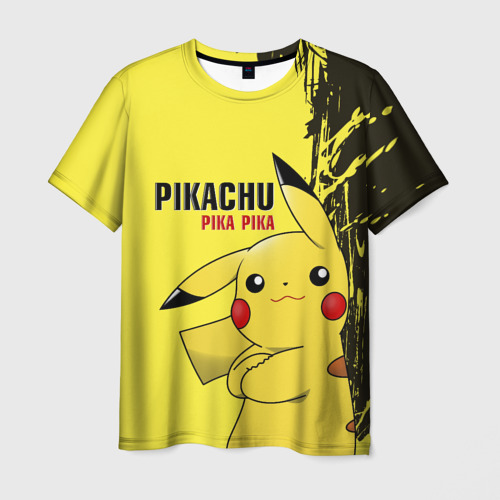 Мужская футболка с принтом Pikachu Pika Pika, вид спереди №1