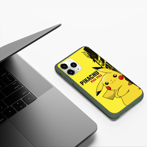 Чехол для iPhone 11 Pro матовый Pikachu Pika Pika, цвет темно-зеленый - фото 5