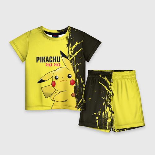 Детский костюм с шортами с принтом Pikachu Pika Pika, вид спереди №1