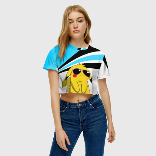 Женская футболка Crop-top 3D Пикачу в очках, цвет 3D печать - фото 3