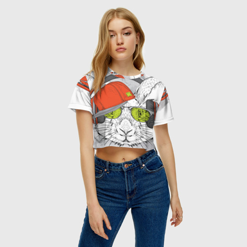Женская футболка Crop-top 3D Стильный Кролик, цвет 3D печать - фото 4