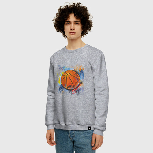 Мужской свитшот хлопок Баскетбольный мяч в штрихах, цвет меланж - фото 3