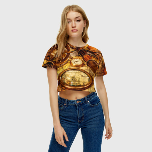 Женская футболка Crop-top 3D Путешественник, цвет 3D печать - фото 3