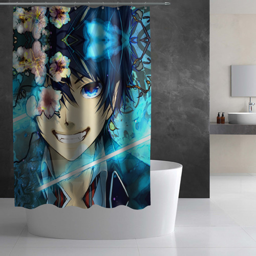 Штора 3D для ванной Blue Exorcist flowers - фото 2