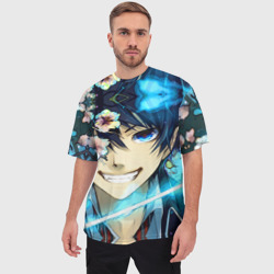 Мужская футболка oversize 3D Blue Exorcist flowers - фото 2