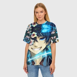 Женская футболка oversize 3D Blue Exorcist flowers - фото 2