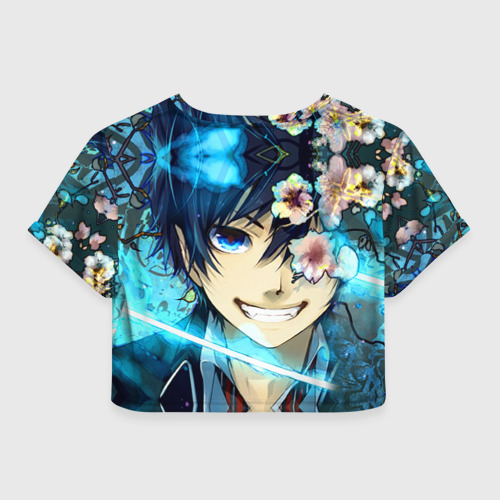 Женская футболка Crop-top 3D Blue Exorcist flowers, цвет 3D печать - фото 2