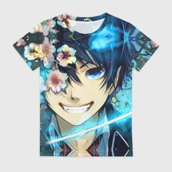 Женская футболка 3D Blue Exorcist flowers