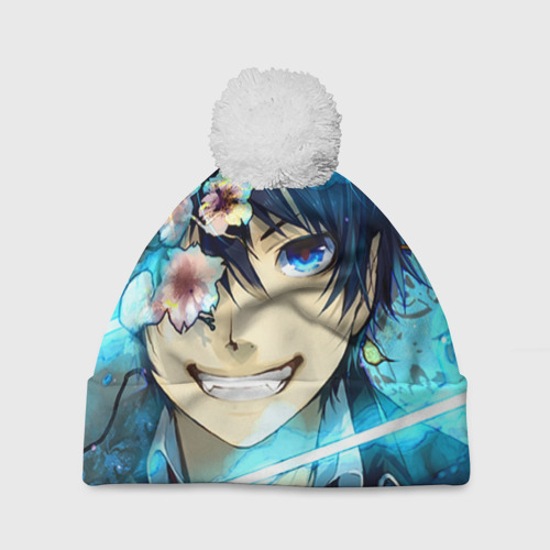 Шапка 3D c помпоном Blue Exorcist flowers, цвет 3D печать