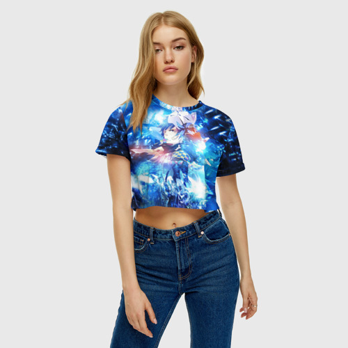 Женская футболка Crop-top 3D Blue Exorcist blue art, цвет 3D печать - фото 3