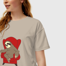 Женская футболка хлопок Oversize Ленивец - фото 2