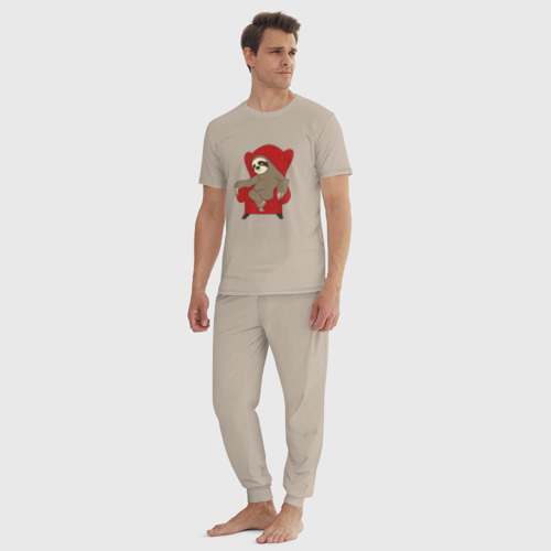 Мужская пижама хлопок Ленивец, цвет миндальный - фото 5