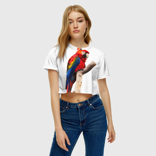 Женская футболка Crop-top 3D Попугай, цвет 3D печать - фото 3