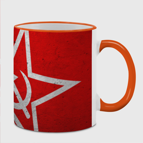 Кружка с полной запечаткой Флаг СССР: Серп и Молот, цвет Кант оранжевый