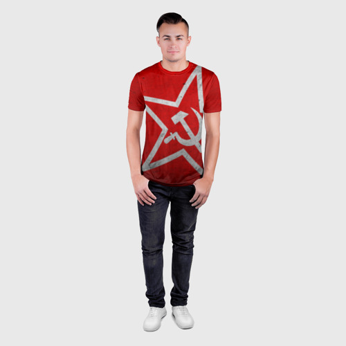 Мужская футболка 3D Slim Флаг СССР: Серп и Молот, цвет 3D печать - фото 4