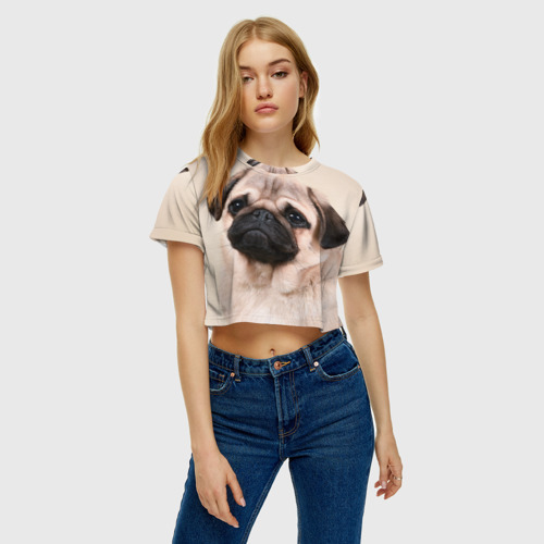 Женская футболка Crop-top 3D Мопс, цвет 3D печать - фото 3