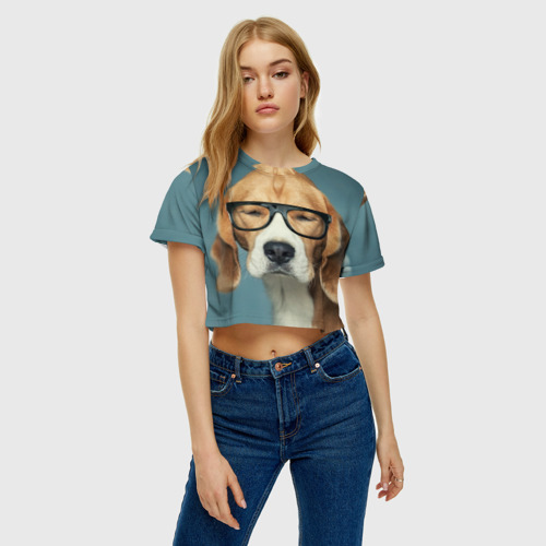 Женская футболка Crop-top 3D Бигль, цвет 3D печать - фото 3