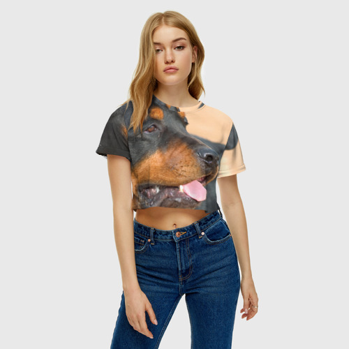 Женская футболка Crop-top 3D Ротвейлер, цвет 3D печать - фото 3