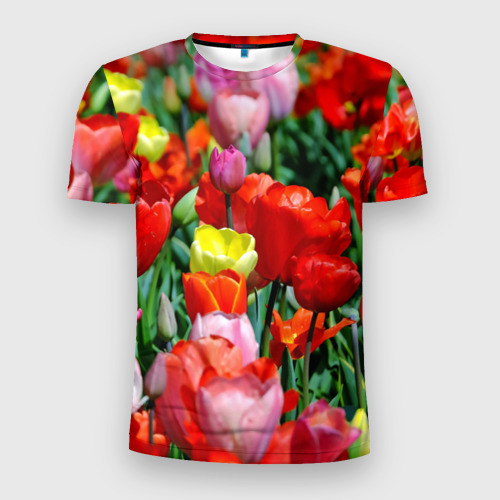 Мужская футболка 3D Slim Тюльпановый рай, цвет 3D печать