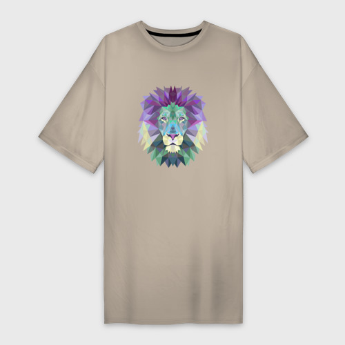 Платье-футболка хлопок Полигональный лев, цвет миндальный