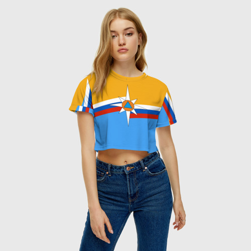 Женская футболка Crop-top 3D МЧС, цвет 3D печать - фото 3