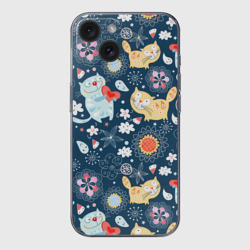 Чехол для iPhone 15 силиконовый с защитой камеры Котята