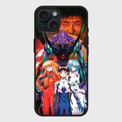 Чехол силиконовый для Apple iPhone 15 матовый Евангелион 4