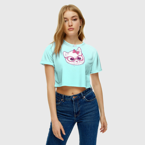 Женская футболка Crop-top 3D С кошками, цвет 3D печать - фото 4