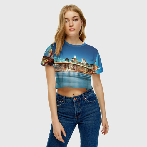 Женская футболка Crop-top 3D Огни ночного города, цвет 3D печать - фото 3