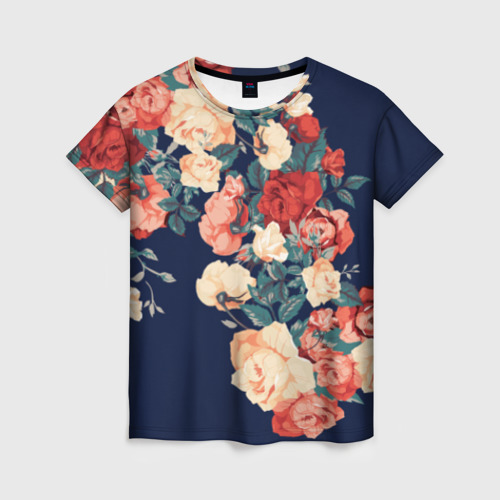 Женская футболка с принтом Fashion flowers, вид спереди №1