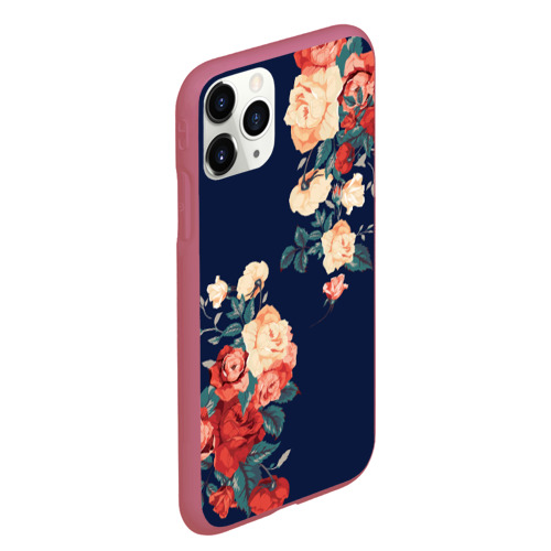 Чехол для iPhone 11 Pro Max матовый Fashion flowers, цвет малиновый - фото 3