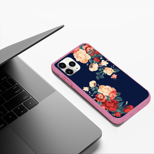 Чехол для iPhone 11 Pro Max матовый Fashion flowers, цвет малиновый - фото 5