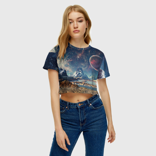 Женская футболка Crop-top 3D Космос, цвет 3D печать - фото 3