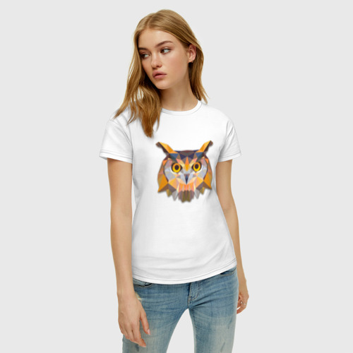 Женская футболка хлопок Полигональная сова, цвет белый - фото 3