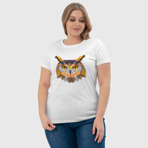 Женская футболка хлопок Полигональная сова, цвет белый - фото 6