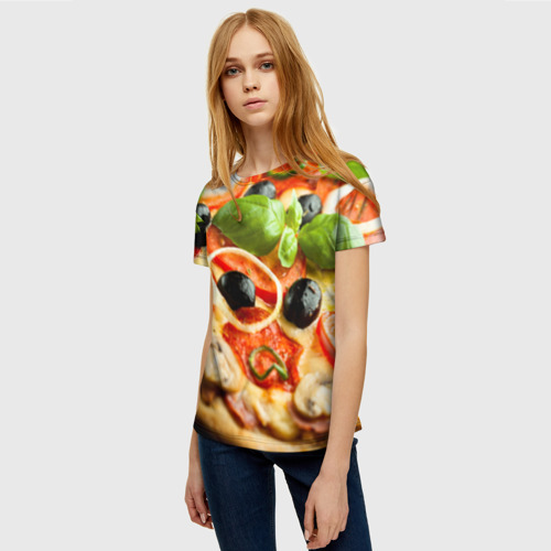 Женская футболка 3D с принтом Пицца, фото на моделе #1