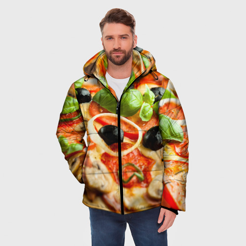 Мужская зимняя куртка 3D с принтом Пицца, фото на моделе #1