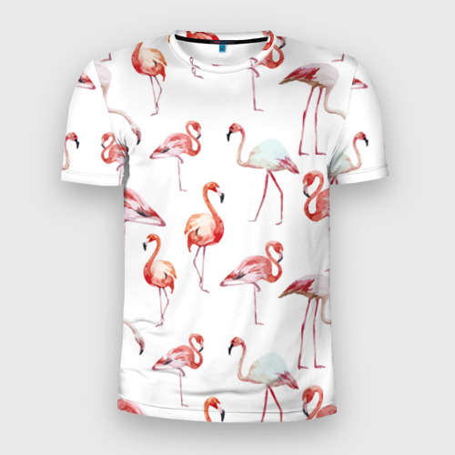 Мужская футболка 3D Slim Узор из фламинго, цвет 3D печать
