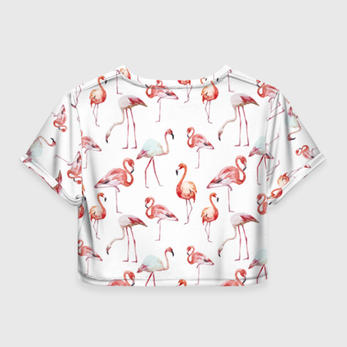 Женская футболка Crop-top 3D Узор из фламинго, цвет 3D печать - фото 2