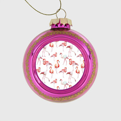 Стеклянный ёлочный шар Узор из фламинго