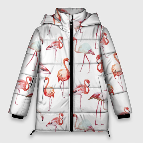 Женская зимняя куртка Oversize Узор из фламинго, цвет черный