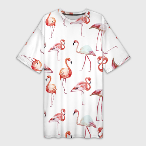 Платье-футболка 3D Узор из фламинго, цвет 3D печать