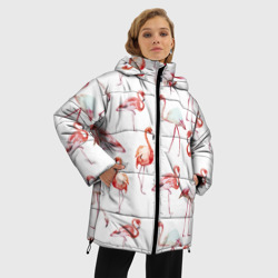 Женская зимняя куртка Oversize Узор из фламинго - фото 2