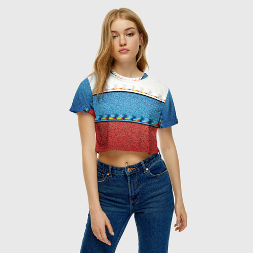 Женская футболка Crop-top 3D Триколор, цвет 3D печать - фото 3