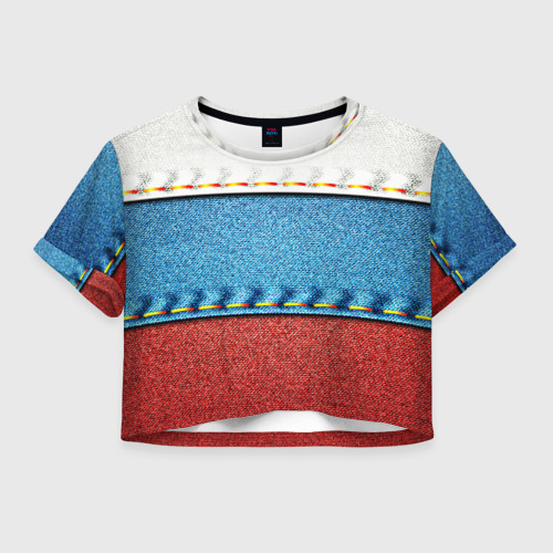 Женская футболка Crop-top 3D Триколор Фото 01 Женская футболка Crop-top 3D Триколор Фото 01